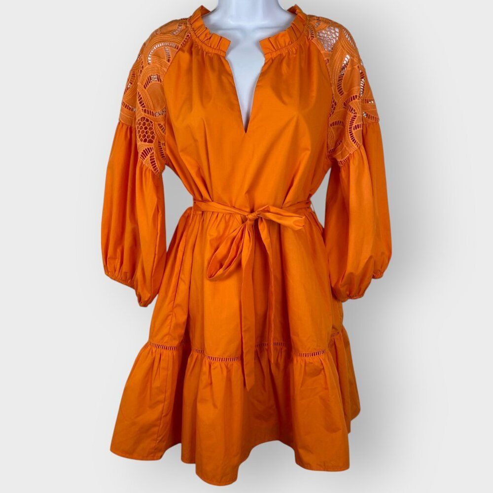 NWD | Jade Melody Tam Tiered Dress | L | Orange Lace Crochet | Dopamine Bright
